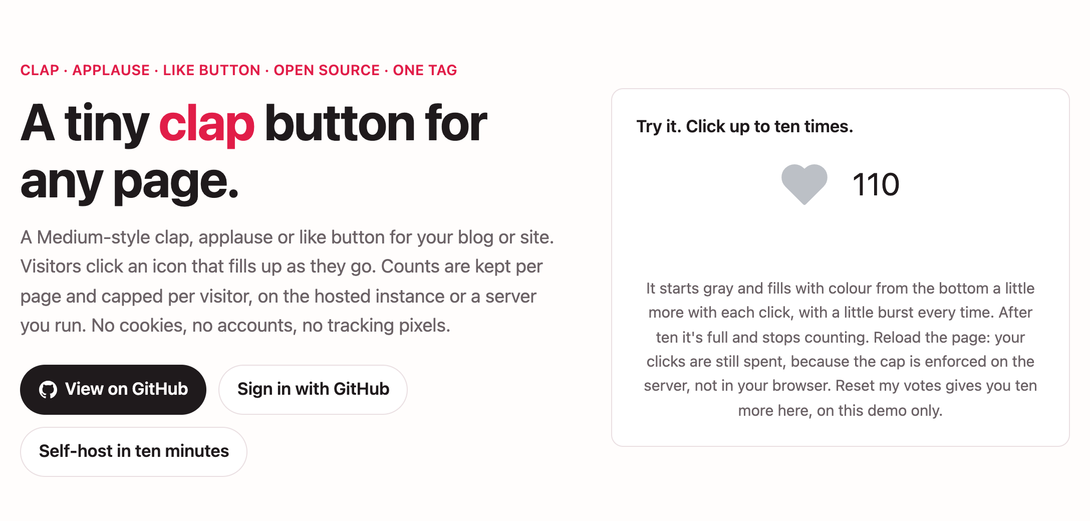 Appreciate Button landing page