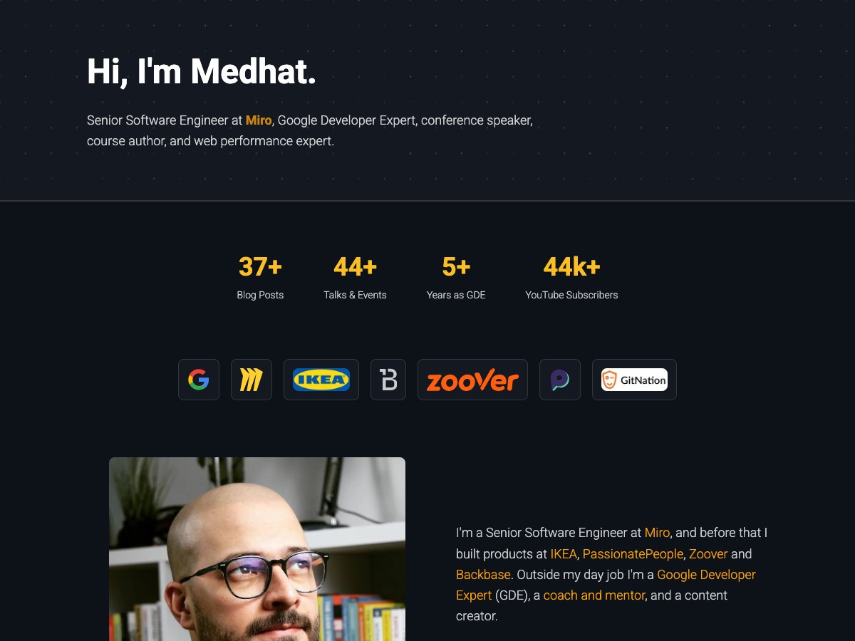 The top of the about page