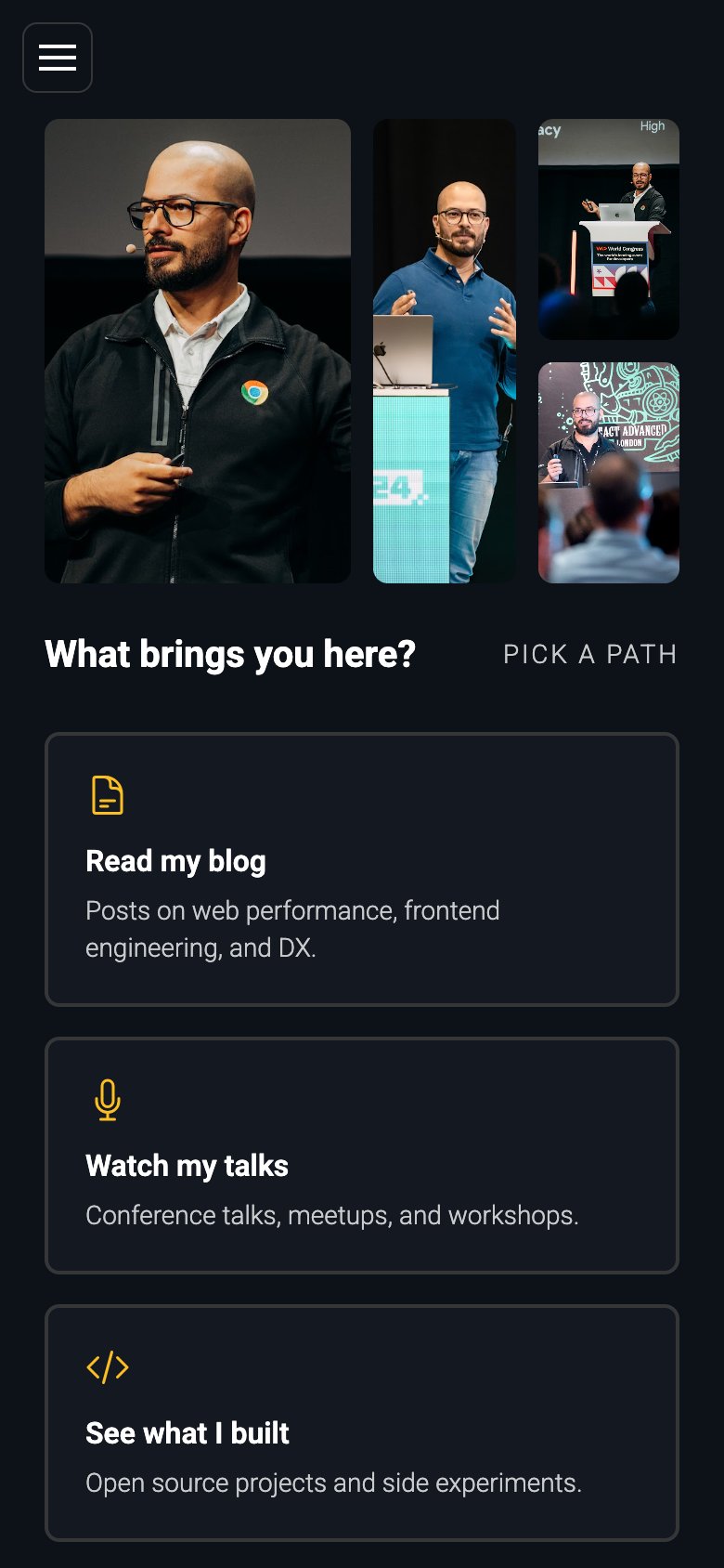 The home page on mobile