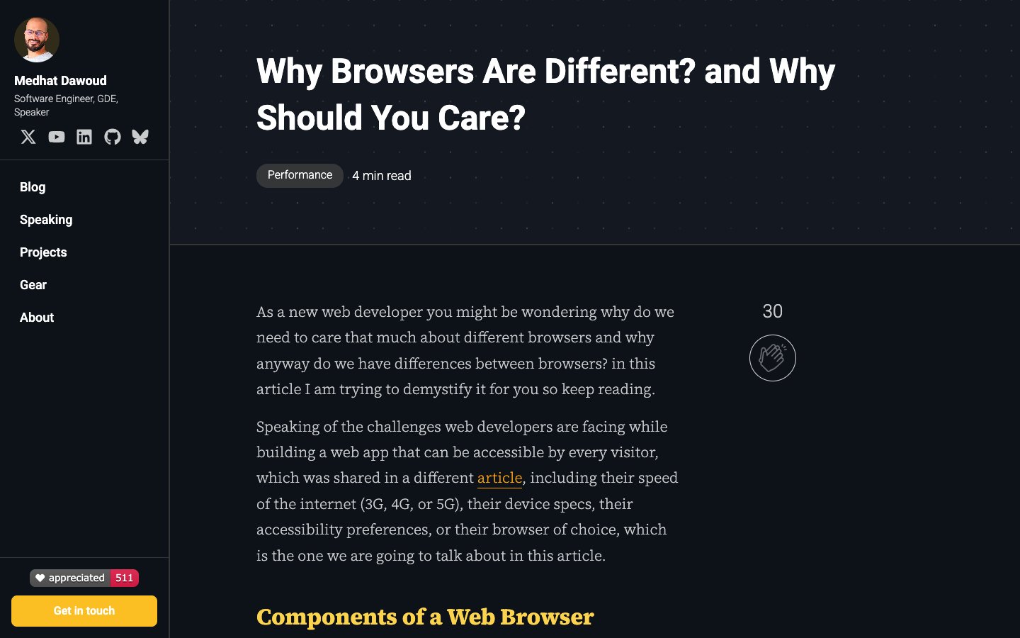 A blog post page with the new typography